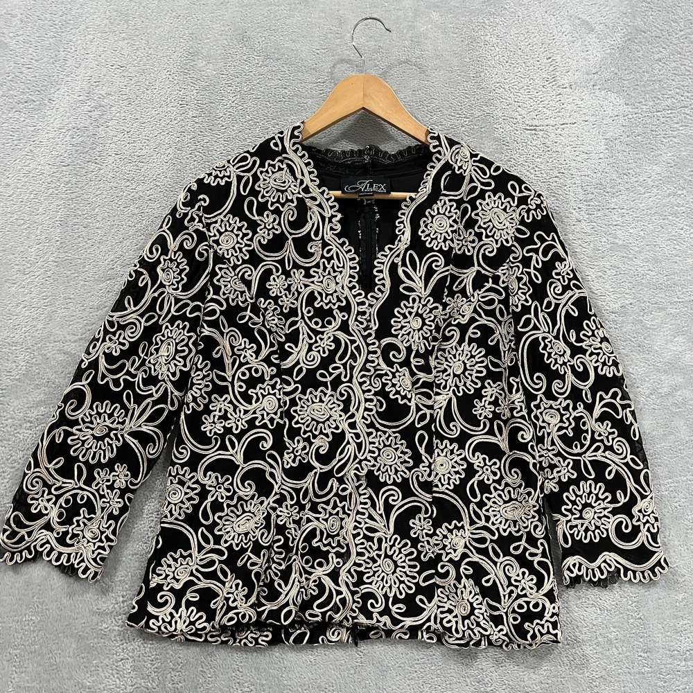VTG Alex Evenings Jacket Large Embroidered Floral Cocktail Formal Party Boho
